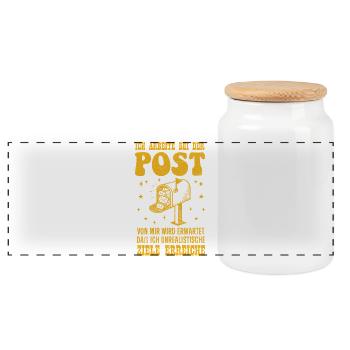 Postboten ICH ARBEITE BEI DER POST VON MIR WIRD - Panorama Keksdose mit Holzdeckel - Weiß - Vorne