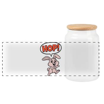 HOP! Hase Springen Comic Action Vektor - Panorama Keksdose mit Holzdeckel - Weiß - Vorne