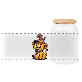 Lion et Singe mignons – Meilleurs amis - Boîte à biscuits avec couvercle en bois - blanc - Devant