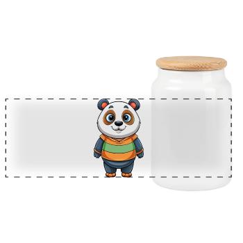 panda - Panoramic Cookie Jar with Wooden Lid - white - Front