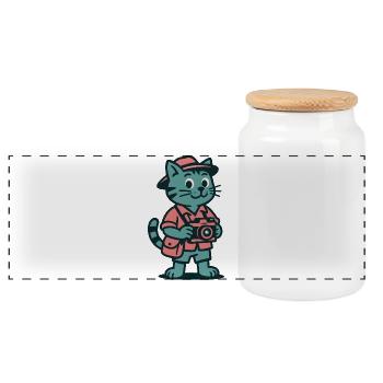 Chat touriste avec appareil photo - Boîte à biscuits avec couvercle en bois - blanc - Devant