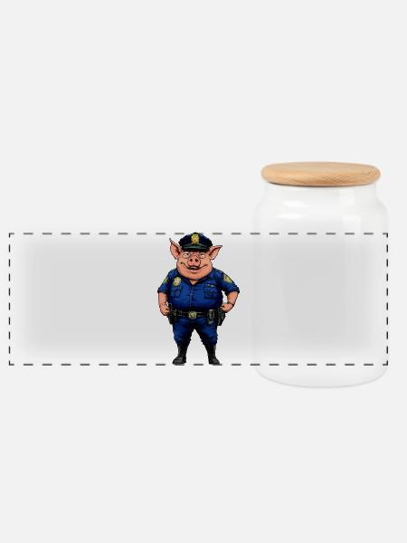 Schweine Polizei - Panorama Keksdose mit Holzdeckel - Weiß