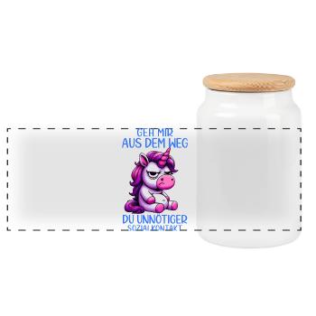 Get out of my way, you unnecessary social contact - Panoramic Cookie Jar with Wooden Lid - white - Front