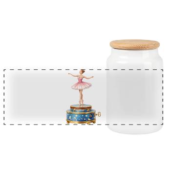 Ballerina auf Spieluhr Illustration  - Panorama Keksdose mit Holzdeckel - Weiß - Vorne