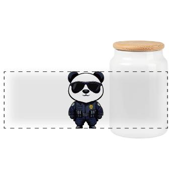 Police Pandas - Panoramic Cookie Jar with Wooden Lid - white - Front