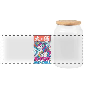 Cute Unicorn K-Pop And Chill Korean Music Anime - Panoramic Cookie Jar with Wooden Lid - white - Front