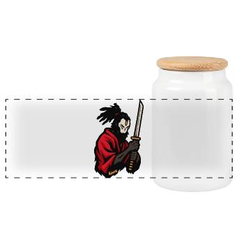 Katana Ninja Manteau Rouge - Boîte à biscuits avec couvercle en bois - blanc - Devant