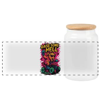 Raise Some Hell Goat with Quad - Panoramic Cookie Jar with Wooden Lid - white - Front