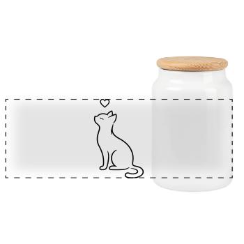Elegant Sitting Cat with Heart | Minimal Love Art - Panoramic Cookie Jar with Wooden Lid - white - Front
