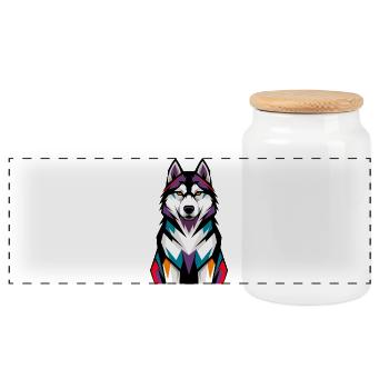 Chien Husky Coloré - Boîte à biscuits avec couvercle en bois - blanc - Devant