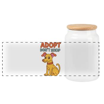 Adopt Don't Shop Pup - Panoramic Cookie Jar with Wooden Lid - white - Front