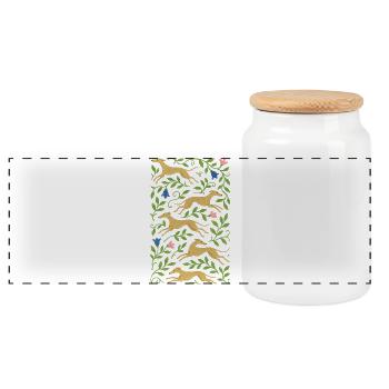 Golden Gallop in Floral Vines - Panoramic Cookie Jar with Wooden Lid - white - Front
