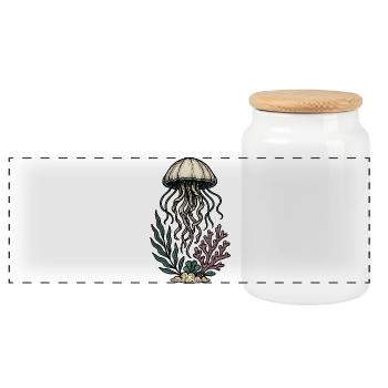 Jellyfish and Coral Underwater Illustration - Panoramic Cookie Jar with Wooden Lid - white - Front