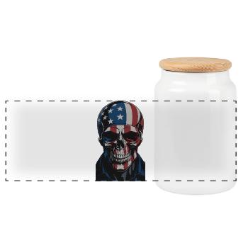 USA Totenkopf - Patriot Skull Design - Panoramic Cookie Jar with Wooden Lid - white - Front