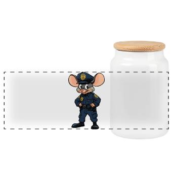 Mouse Policewoman / Police Mouse - Panoramic Cookie Jar with Wooden Lid - white - Front