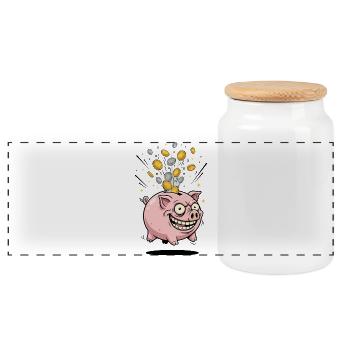 Piggy Bank Coin Rain Fun - Panoramic Cookie Jar with Wooden Lid - white - Front