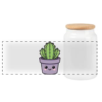 Kawaii Cactus in Purple Pot - Panoramic Cookie Jar with Wooden Lid - white - Front