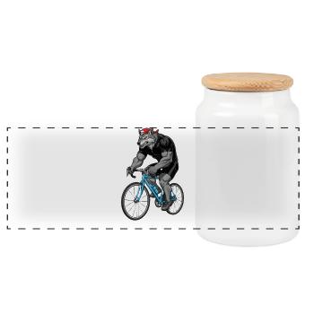 Cyclist Wolf Road Bike Mountain Bike Sport Bicycle - Panoramic Cookie Jar with Wooden Lid - white - Front