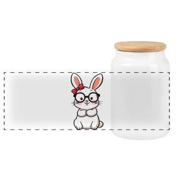 Rabbit with glasses - Panoramic Cookie Jar with Wooden Lid - white - Front