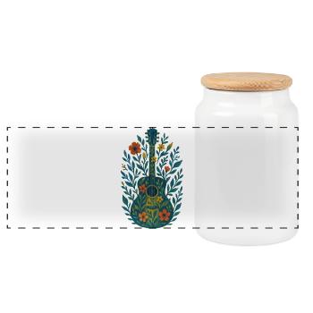 Floral Guitar in Watercolor - Panoramic Cookie Jar with Wooden Lid - white - Front