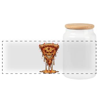 Demonic Flame Pizza - Panoramic Cookie Jar with Wooden Lid - white - Front