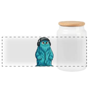 DJ Fluffo avec une tresse devant - Design Fluffonster - Boîte à biscuits avec couvercle en bois - blanc - Devant
