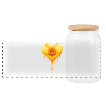 Daffodil Flower Heart Shape Illustration - Panoramic Cookie Jar with Wooden Lid - white - Front