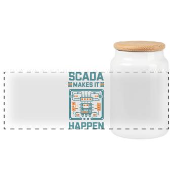 SCADA Makes It Happen Automation Technology - Panoramic Cookie Jar with Wooden Lid - white - Front