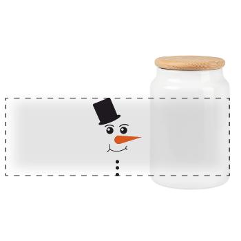 Snowman Face With Black Top Hat Winter Art - Panorama Keksdose mit Holzdeckel - Weiß - Vorne