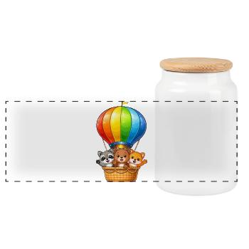 Heißluftballon Tiere Motiv Cartoon Kinder - Panorama Keksdose mit Holzdeckel - Weiß - Vorne