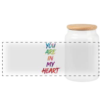 You Are In My Heart Color Text Painting Print - Panoramic Cookie Jar with Wooden Lid - white - Front