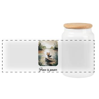La paix est le pouvoir Chat Héros Calme Pleine conscience Nature - Boîte à biscuits avec couvercle en bois - blanc - Devant