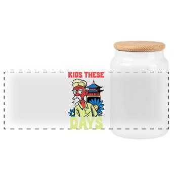 Kinder heutzutage Retro-Zeichentrickserie - Panorama Keksdose mit Holzdeckel - Weiß - Vorne