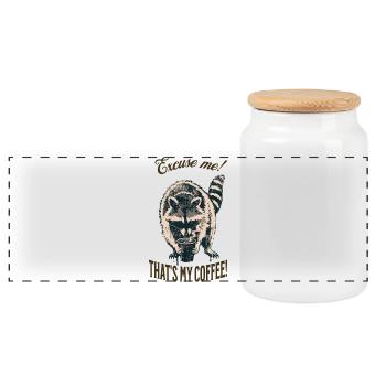 That-Excuse Me! That's My Coffee – Raccoon - Panoramic Cookie Jar with Wooden Lid - white - Front