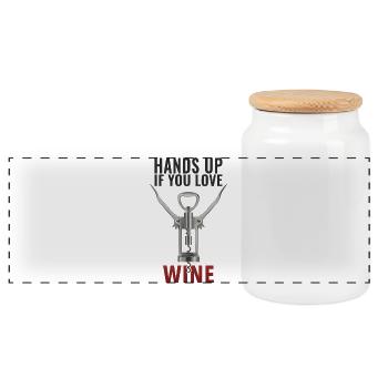 Hands up Wine Lustiger Wein Spruch Shirt - Panorama Keksdose mit Holzdeckel - Weiß - Vorne