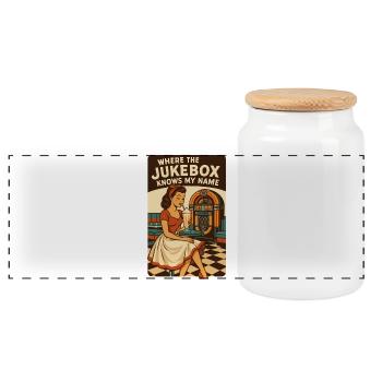 Pin-up des années 50 dans un diner : Là où le jukebox connaît mon nom - Boîte à biscuits avec couvercle en bois - blanc - Devant