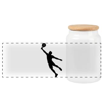 Man playing padel - Panoramic Cookie Jar with Wooden Lid - white - Front