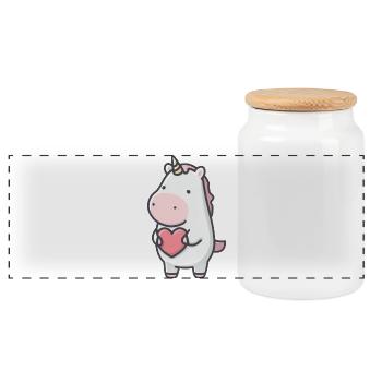 Unicorn that holds a heart - Panoramic Cookie Jar with Wooden Lid - white - Front