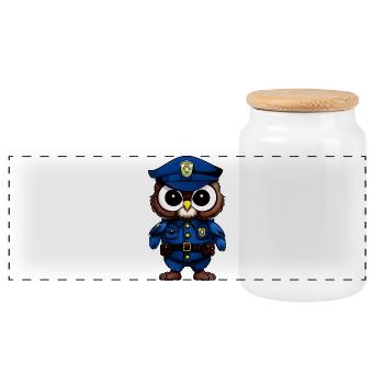 Owls Policier / Oiseau de la Police - Boîte à biscuits avec couvercle en bois - blanc - Devant