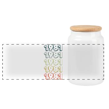 Year of birth 1981 - Panoramic Cookie Jar with Wooden Lid - white - Front