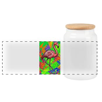 flamingo - Panoramic Cookie Jar with Wooden Lid - white - Front