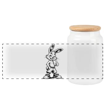 Cool Bunny Cartoon Black White Street Style - Panoramic Cookie Jar with Wooden Lid - white - Front