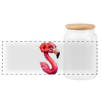 Flamingo Hibiscus Tropical Splendor - Panoramic Cookie Jar with Wooden Lid - white - Front