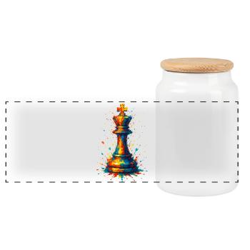 Roi d'Échecs Style Aquarelle Coloré - Boîte à biscuits avec couvercle en bois - blanc - Devant