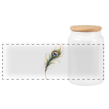 Pfauenfeder Herz Boho Yoga Geschenk   - Panorama Keksdose mit Holzdeckel - Weiß - Vorne