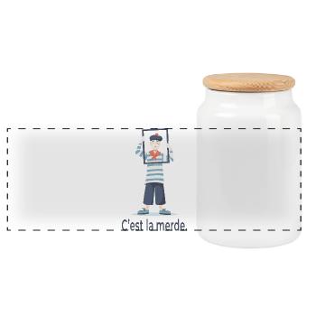 French Humor C’est La Merde Minimal Design - Panorama Keksdose mit Holzdeckel - Weiß - Vorne