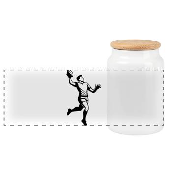 Rugby - Boîte à biscuits avec couvercle en bois - blanc - Devant