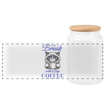 Lustiges Kaffee Katze T-Shirt – Urban Style –  - Panorama Keksdose mit Holzdeckel - Weiß - Vorne