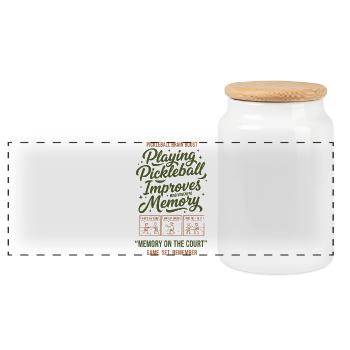 Pickleball Player Playing Pickle Ball Memory On - Panoramic Cookie Jar with Wooden Lid - white - Front
