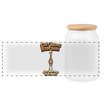 Giraffe Above Meme Tee - Panoramic Cookie Jar with Wooden Lid - white - Front